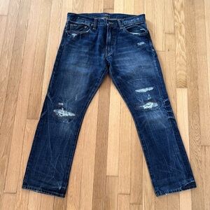 Vintage Polo Ralph Lauren Jeans Varick Slim Straight Distressed Patched 33x30